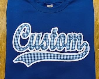 Custom Tail Swoosh Applique Embroidery Design | Custom Baseball Swoosh | Personalized Team Text