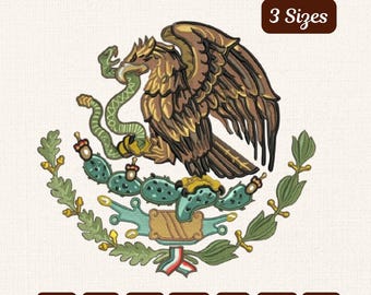 Mexican Eagle Embroidery Design File - 3 Sizes | Coat of Arms, Flag Patch (Machine Embroidery Digital Download)