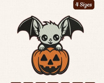 Vampire Bat Pumpkin Embroidery Design: Spooky Halloween Machine File - 4 Sizes (Instant Download)