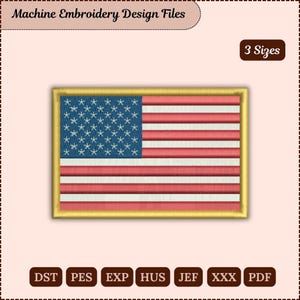 American Flag Embroidery Design: Patriotic USA Patch (3 Sizes, Digital Download)