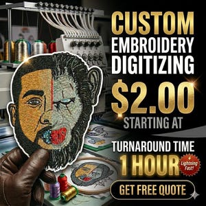 Custom Embroidery - Logo Digitizing Service to DST PES File | 1 Hour Fast Turnaround