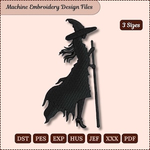 Halloween Witch Embroidery Design File - 3 Sizes | Witch with Broom Embroidery Design files | Instant Download Machine Embroidery Designs