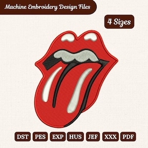 Red Lips Tongue Embroidery Design – 4 Sizes | Rock and Roll Machine File