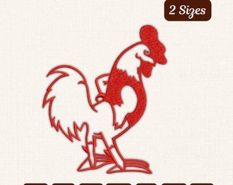 Rooster Embroidery Design: Gallo Giro Machine Embroidery (2 Sizes) (Digital Download