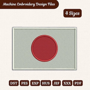 Diseño de bordado de la bandera japonesa: bordado patriótico a máquina (4 tamaños, varios formatos)