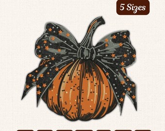 Halloween Pumpkin with Bow Embroidery Design: Spooky Fall Machine File - 5 Sizes (Instant Download)