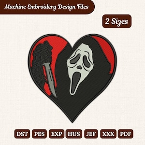 Ghost Face Heart Embroidery Design - Horror Halloween Patch (Digital Download)