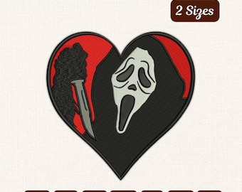 Ghost Face Heart Embroidery Design - Horror Halloween Patch (Digital Download)