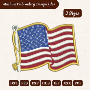 Disegno per ricamo con bandiera americana che sventola: file per macchina patriottica degli Stati Uniti