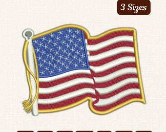 Waving American Flag Embroidery Design: USA Flag Embroidery Patriotic Machine File