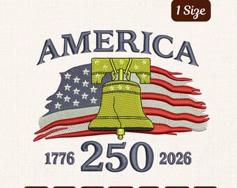 America 250th Anniversary Liberty Bell Embroidery Design for Cap, US Semiquincentennial (Digital File)