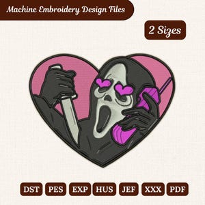 Pink Phone Skeleton Embroidery Design - Horror Movie Patch (Instant Download)