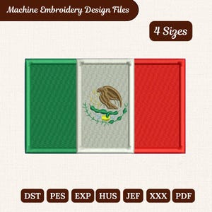 Mexico Flag Embroidery Design: Patriotic Machine Embroidery File (4 Sizes)