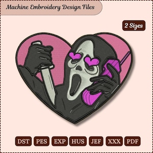 Pink Phone Skeleton with A Knife Embroidery Design File - 2 Sizes | Horror No You Hang Up Embroidery Patch Design files | Instant Download