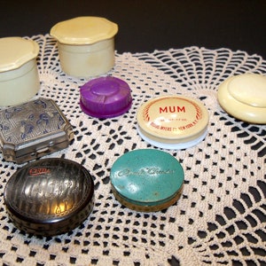 8 rare Vintage 20s 30s Rouge Compacts, Art Deco Metal, Celluloid, Cosmetics, Blue Rose Lanchere, CiMi Detroit, MUM, Pyralin Dubarry