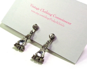 Vintage 1950s Rhinestone Cocktail Party / Holiday Earrings Screwback