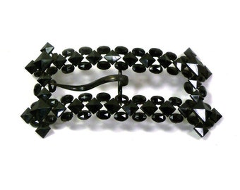 Antique Gothic Edwardian Black Belt Buckle Shiny Metal