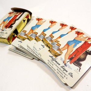 Vintage jaren 40/50 reclame pin-up thema speelkaarten complete set dek nooit gebruikt Duane Bryers