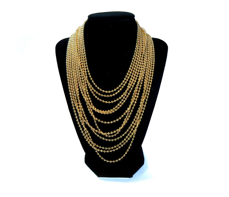 Vintage 40s Gold Tone Ball Chain Multi Strand Waterfall Necklace