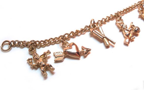 Vintage 1950s Charm Bracelet 6 Charms Holiday The… - image 1