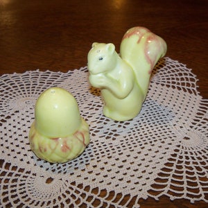50s Vintage Chartreuse Squirrel and Acorn Nut Salt & Pepper Shakers from the 1950s