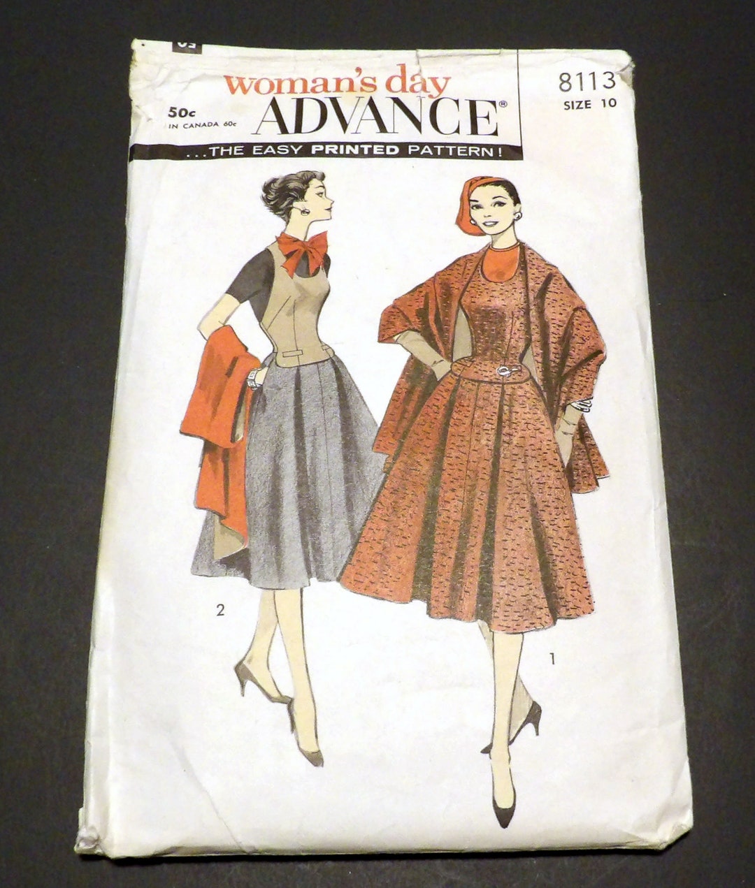 1950's Advance Deep V Back Dress Pattern with Floating Panel back Skirt - Bust 31
