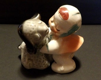 Vintage Van Tellingen Mary Had A Little Lamb Hugging Sheep Salt and Pepper Shakers Japan