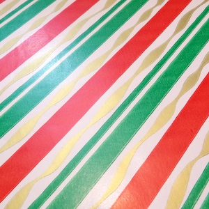 3 Unused Large Sheets of Vintage 1950s Christmas Gift Wrap, Wrapping Paper mcm Stripes