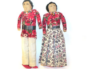 Vintage Navajo Cloth Dolls, Seed Bead Tourist Souvenirs