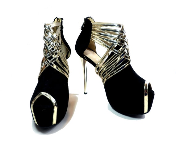 Stiletto Laarsjes Vintage jaren '90 Platform Gold Spike - Etsy België