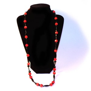 Antique Czechoslovakian Red and Black Glass Bead Strand Necklace image 3