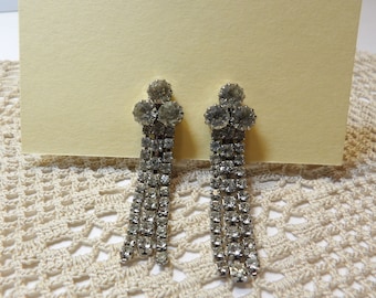 Vintage 50s Sparkly Rhinestone Cocktail Party Earrings Clip ons