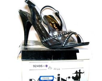 Vintage 80s Rhinestone Ankle Strap Pumps, Size 9B Deadstock