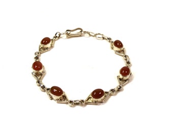 Vintage Sterling Silber & Karneol Edelstein Gliederarmband 8 1/2"