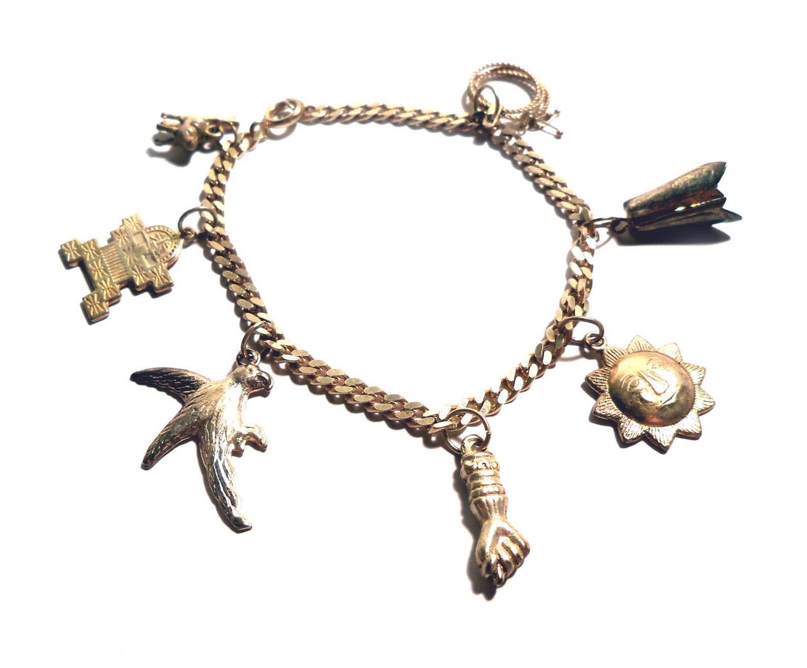 Vintage Mexican Silver 1950s Souvenir Charm Bracelet 7 Charms Aztec