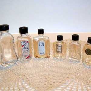 Lot of 6 Vintage 20s Glass Perfume Bottles, Cologne Bottles, Ben, Florient of the Orient, Per-Loc Bouquet, etc
