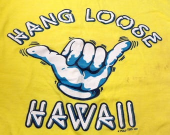 Vintage 80er Jahre Surfen Hang lose Hawaii Tee 1980s T-Shirt 100% Baumwolle groß