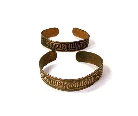2 Vintage Solid Copper Mid Century Cuff Bracelets… - image 2