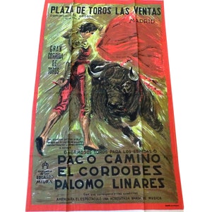 HUGE Vintage 60s Bullfighter Toreador Souvenir Linen Hand Tea Towel Unused Kitchen Towel from Spain