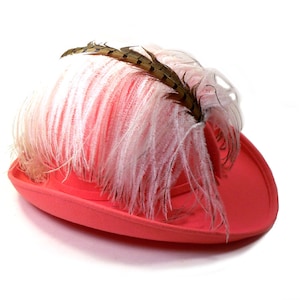 Vintage Orange Sherbert Ladies Fedora Bowler Hat with Ostrich Plume and Pheasant Feather