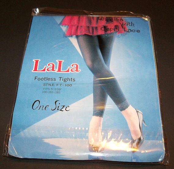 White Vintage 80s Footless Tights Stockings NEVER WORN unworn Lace Trim  Medium Leggings Capri Trim Lace