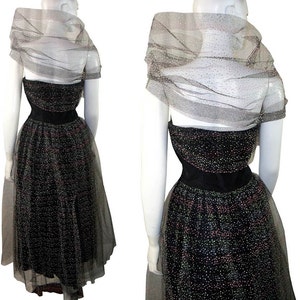 1950s BeauTime STRAPLESS Polka Dot Layered Tulle Lace Holiday Party Prom Dress Gown Small image 4