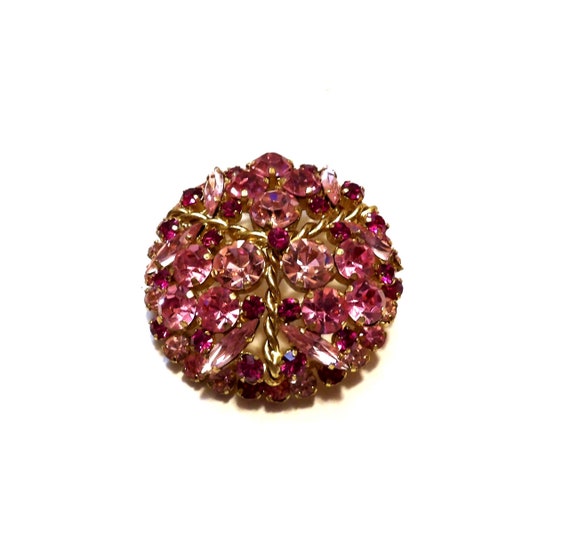 Vintage Sparkly Pink  RHINESTONE  Circle Dome Pin… - image 2