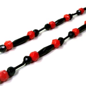 Antique Czechoslovakian Red and Black Glass Bead Strand Necklace image 2