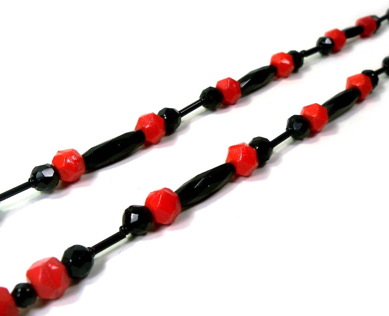 Antique Czechoslovakian Red and Black Glass Bead Strand Necklace image 2