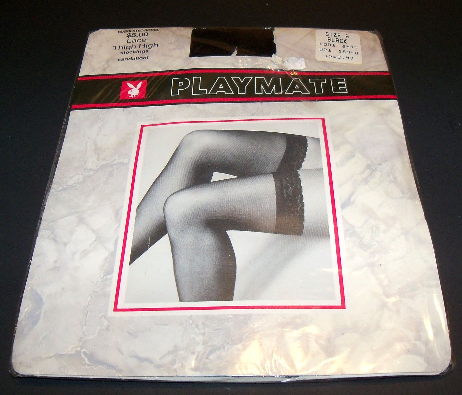 Black Playmate Vintage Lace Top Thigh High Nylon Stockings NEVER WORN