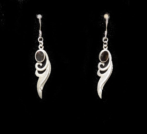 Vintage Sterling Silver & Onyx Pierced Earrings - image 1