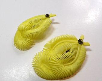 Super Kitschy Canary Yellow Vintage 50s Ear Climber Cocktail Party Earrings