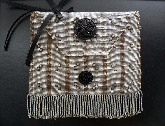 Antique e. 1900s Metal Bead & Fringe Purse Custom… - image 2