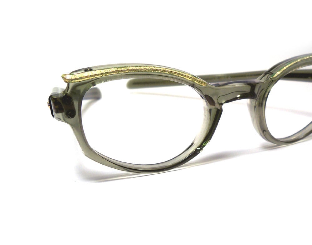 Vintage 1950s Titmus USA Eyeglasses: Celery Green & Gold Browline Frames